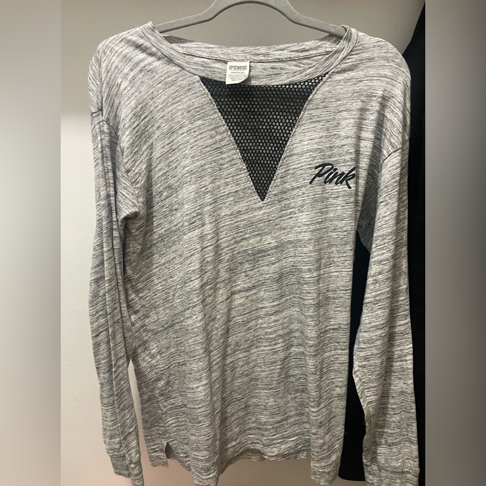 PINK Victoria's Secret Heather Gray Top with Black Mesh